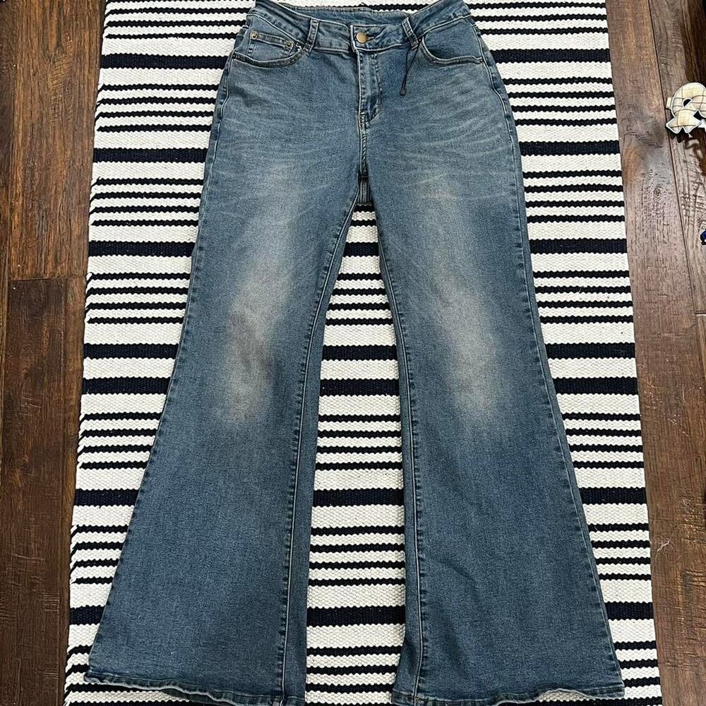 Dark wash flare jeans with